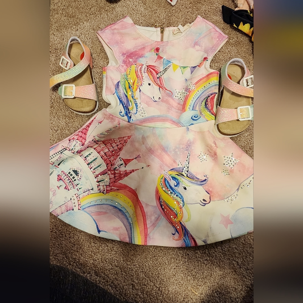 Size 2t unicorn dress and sandles